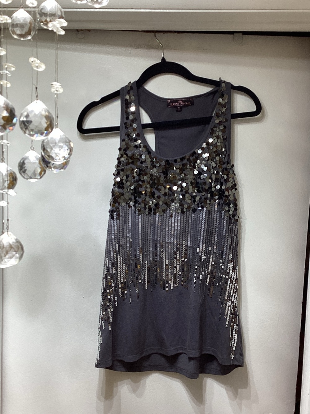 Embellished Gray Sequin Tank Top